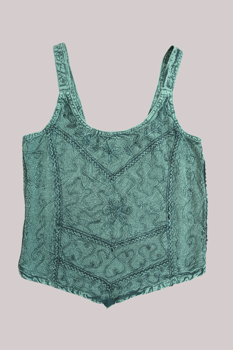 Embroidered Handkerchief Top in Calypso Blue - Free Size