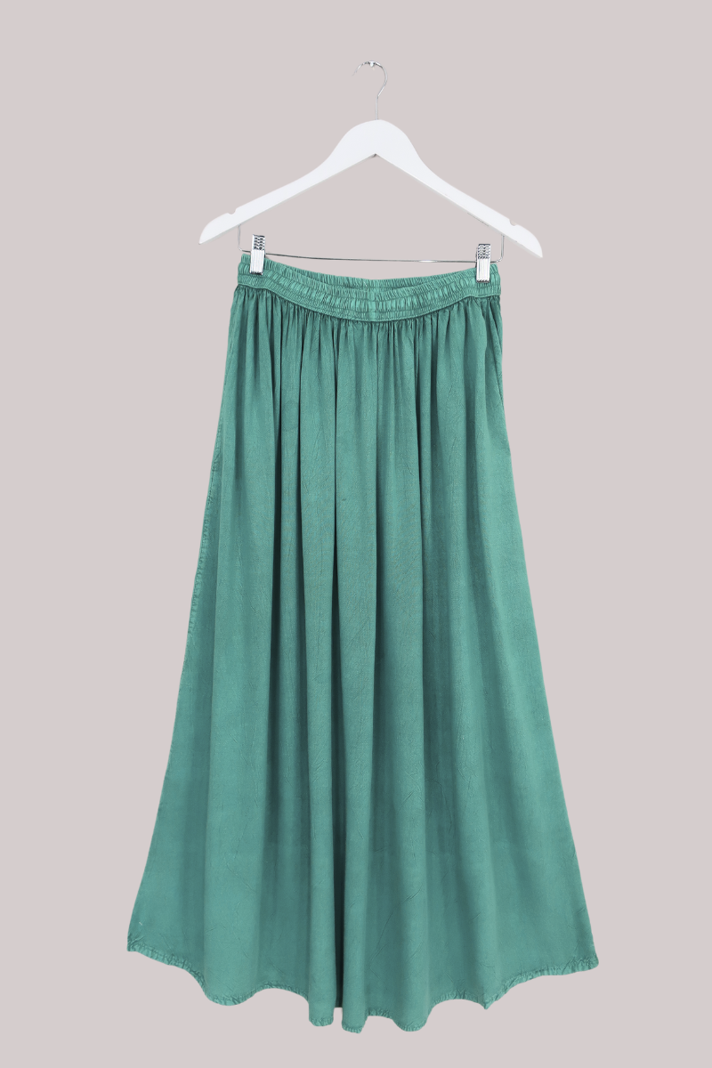 Embroidered Drawstring Maxi Skirt in Calypso Blue - Free Size