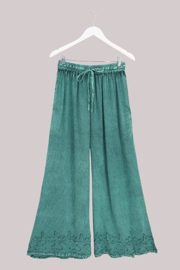 Indian Wide Leg Trousers in Calypso Blue - Free Size