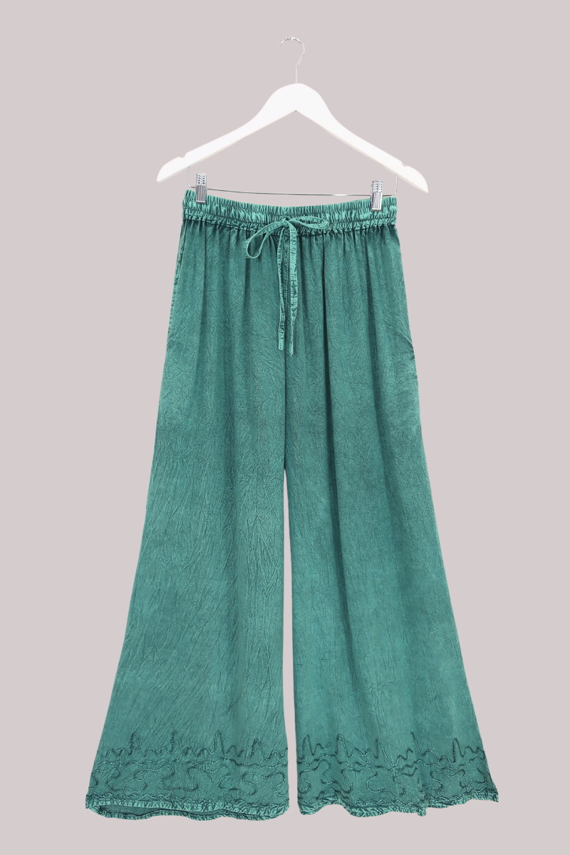 Indian Wide Leg Trousers in Calypso Blue - Free Size
