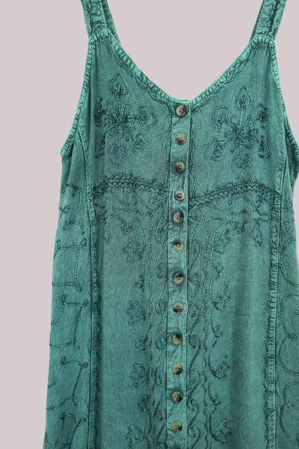 Indian Button-Up Maxi Sundress in Calypso Blue