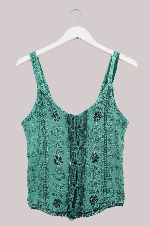 Embroidered Corset Top in Calypso Blue - Free Size
