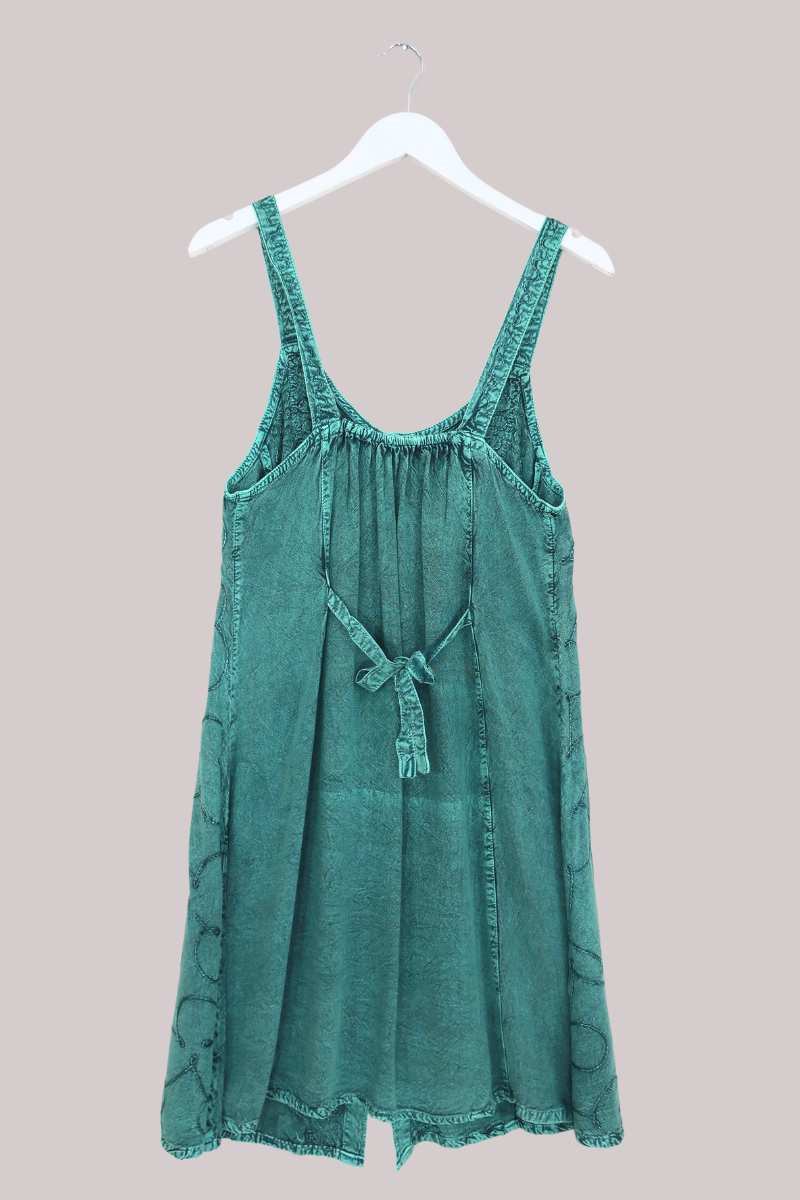 Embroidered Button-Up Mini Slip Dress in Calypso Blue