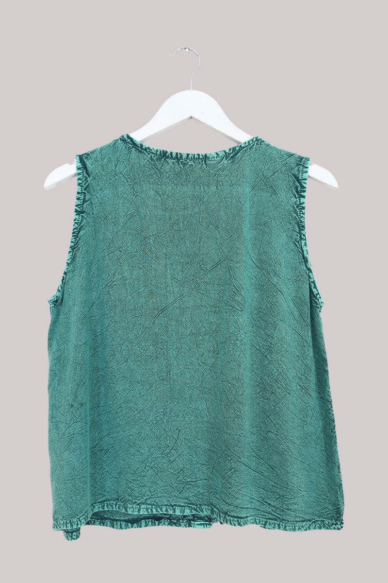 Embroidered Waistcoat Vest Top in Calypso Blue - Free Size