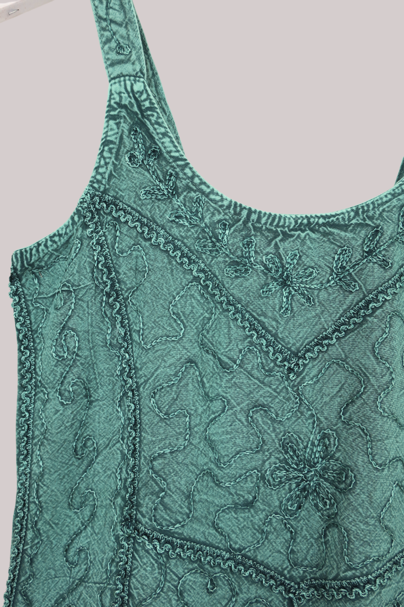 Embroidered Handkerchief Top in Calypso Blue - Free Size