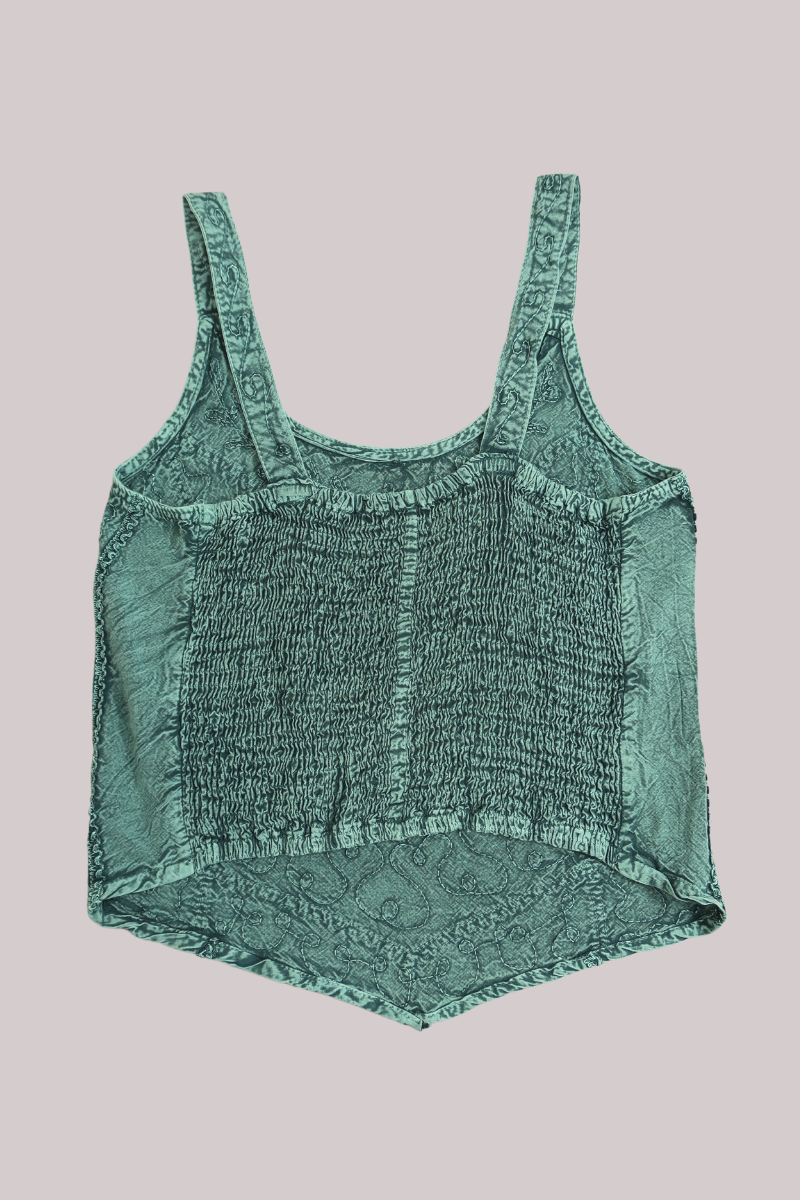 Embroidered Handkerchief Top in Calypso Blue - Free Size