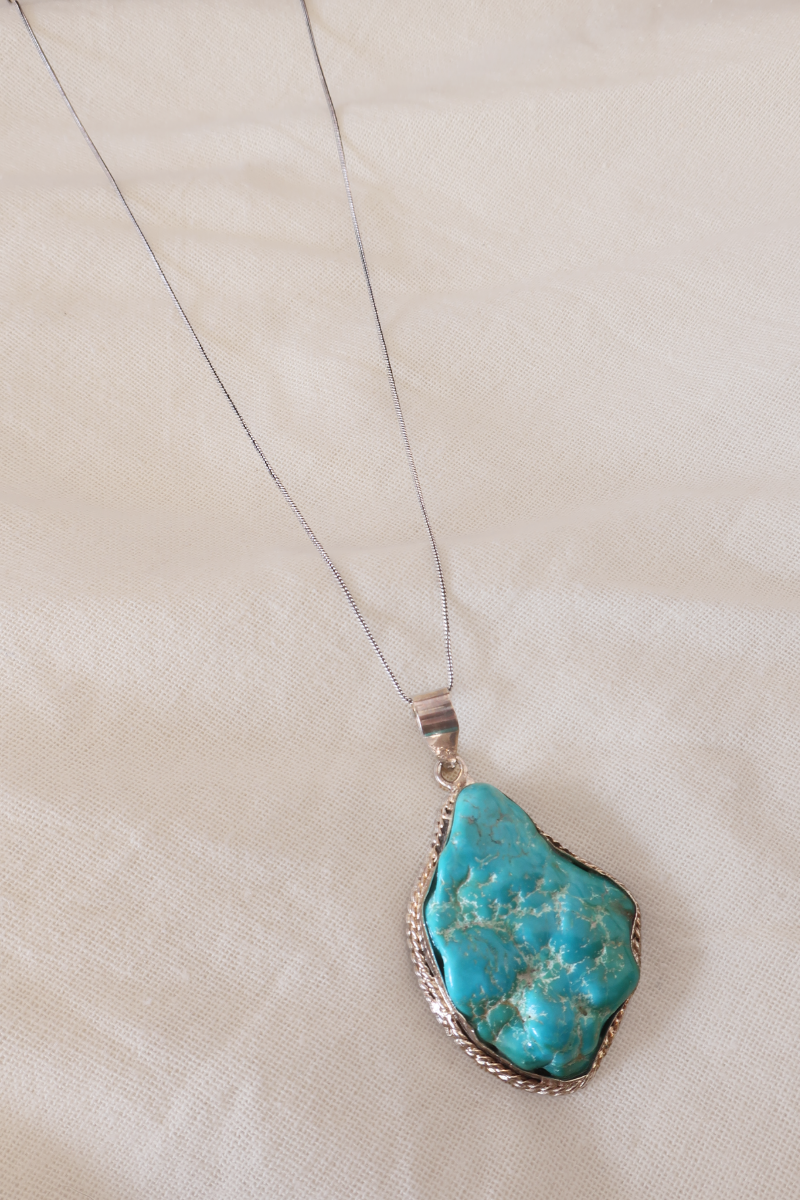 Real Turquoise Nugget Silver Plated Necklace