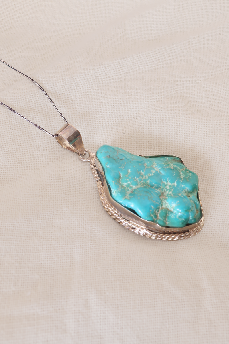 Real Turquoise Nugget Silver Plated Necklace