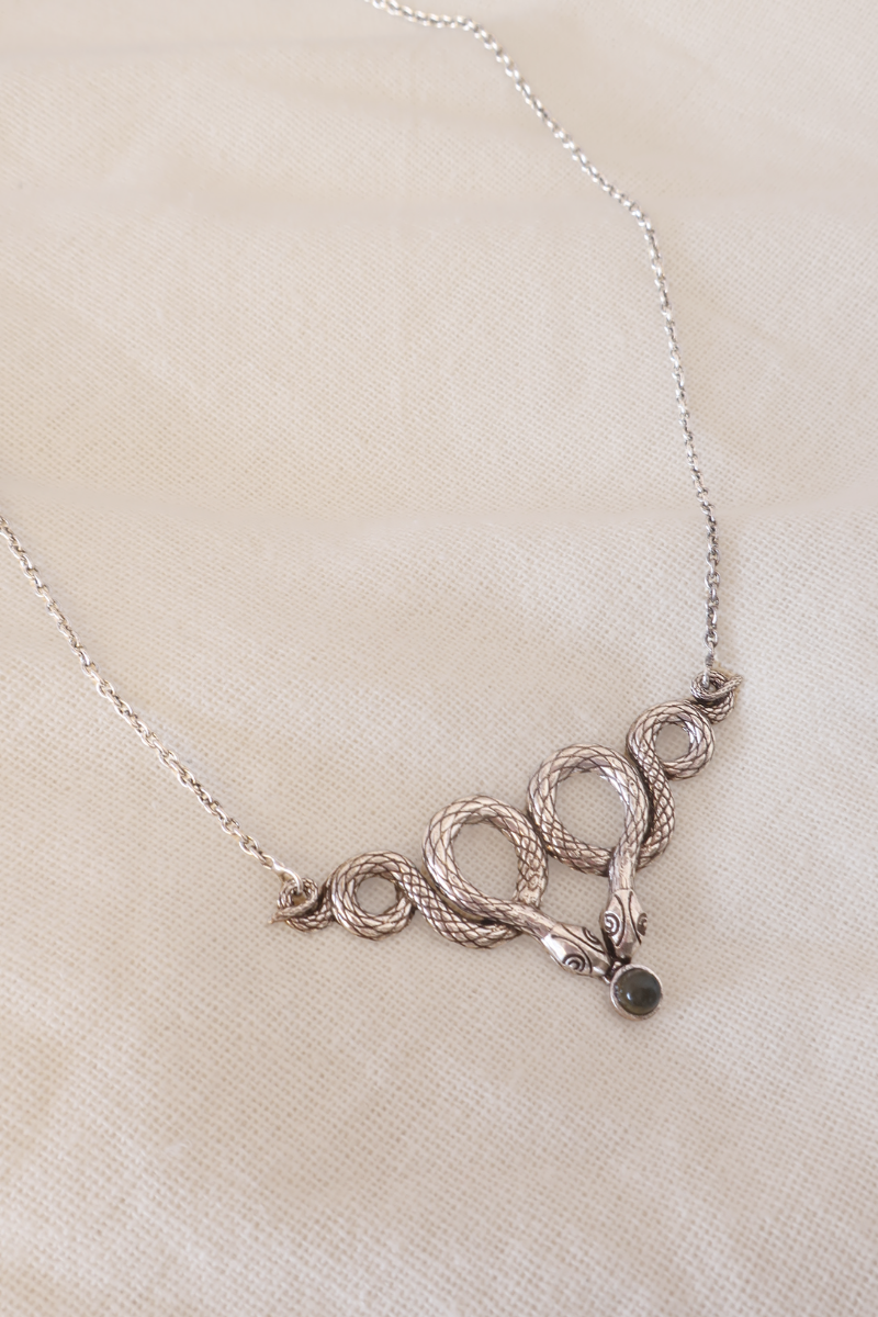 Twin Snakes Silver Plated Necklace
