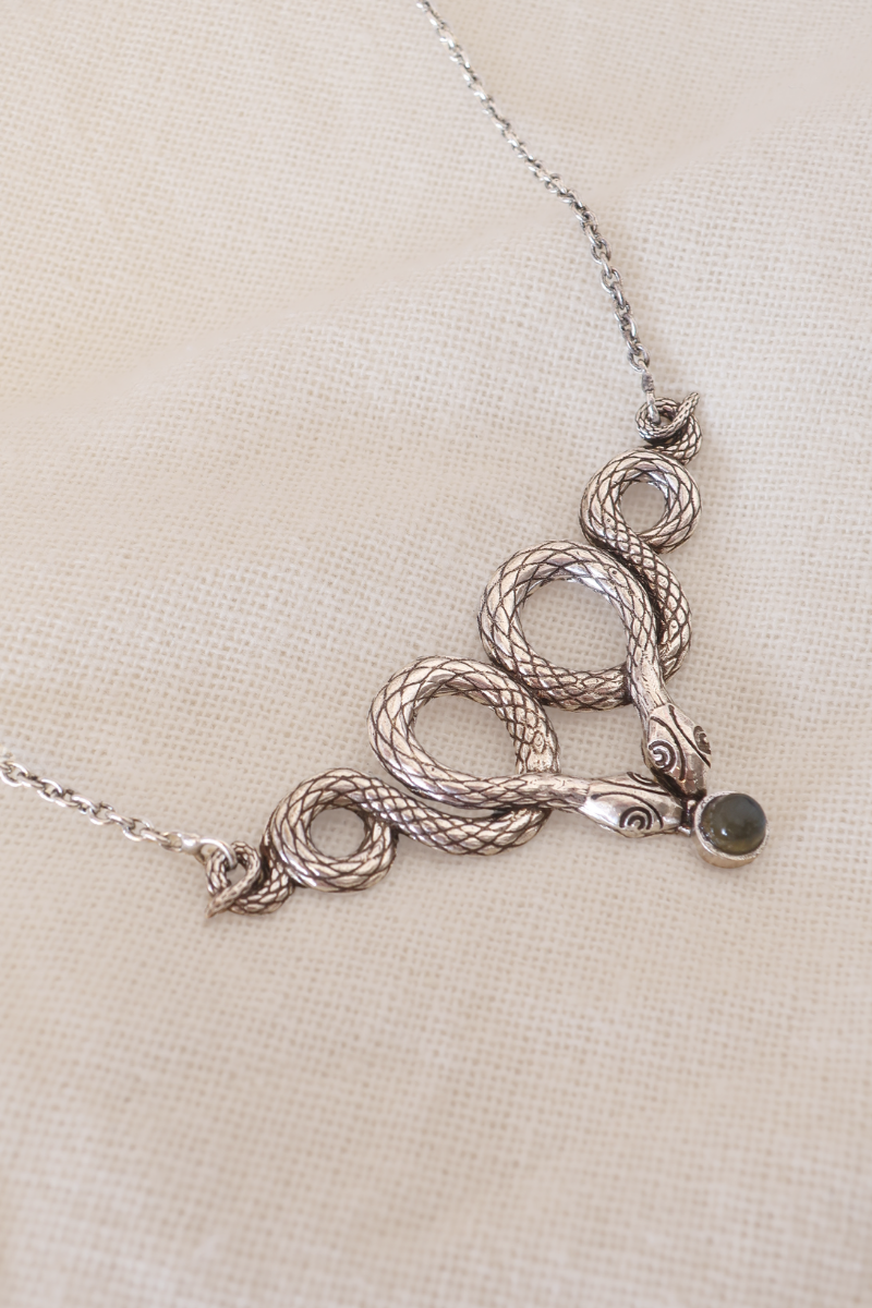 Twin Snakes Silver Plated Necklace