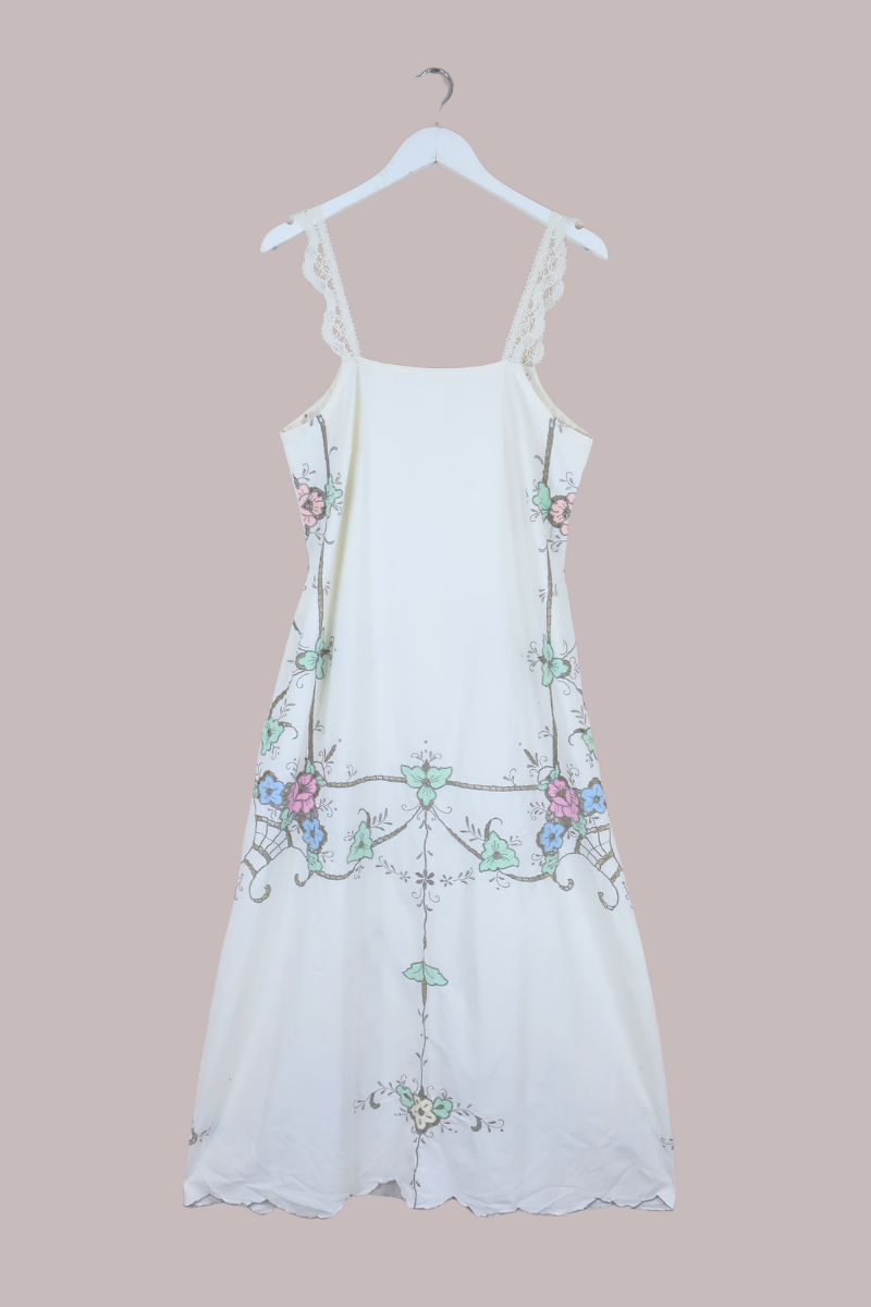 Camile Vintage Tablecloth Sundress in Walled Garden Pastel Floral