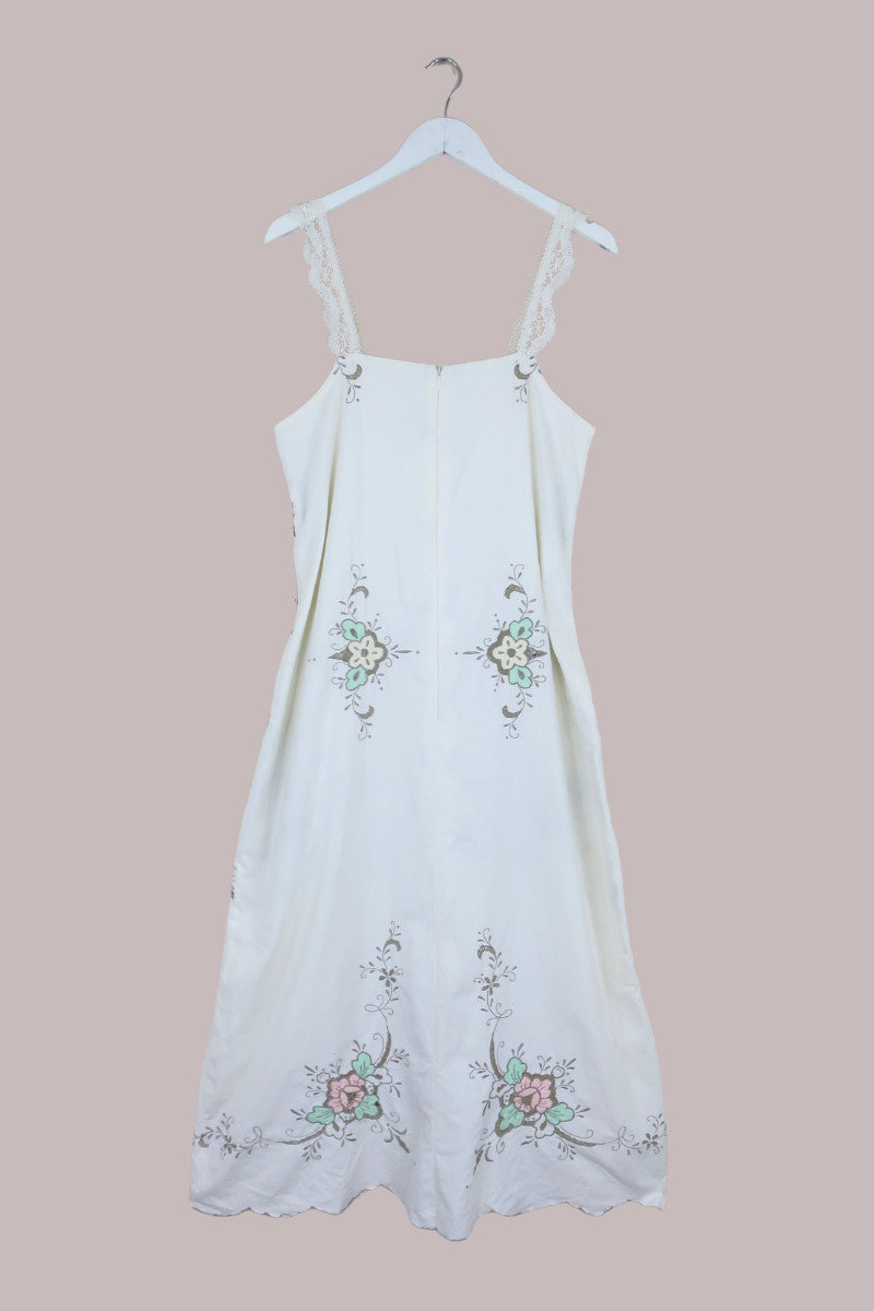 Camile Vintage Tablecloth Sundress in Walled Garden Pastel Floral