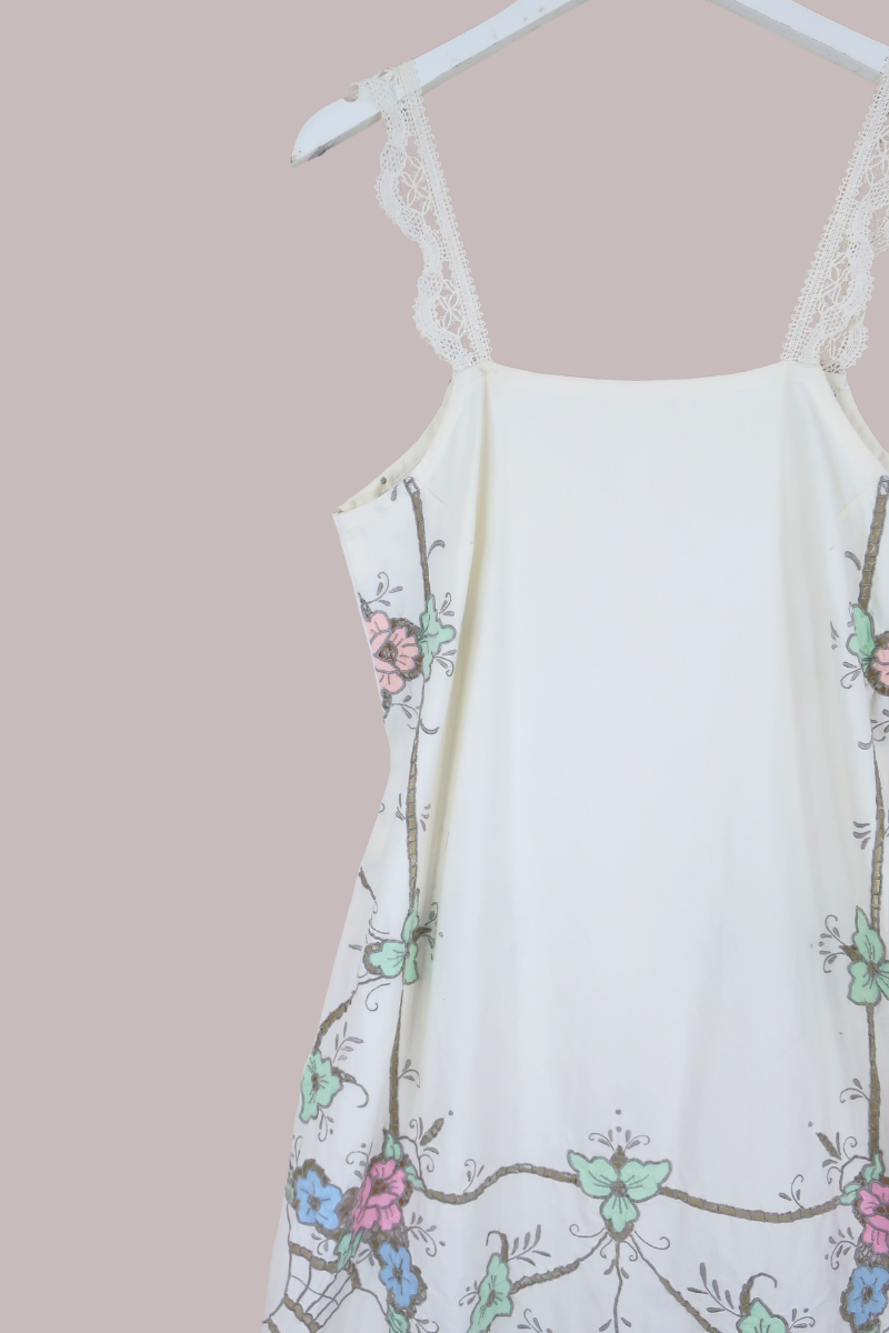 Camile Vintage Tablecloth Sundress in Walled Garden Pastel Floral
