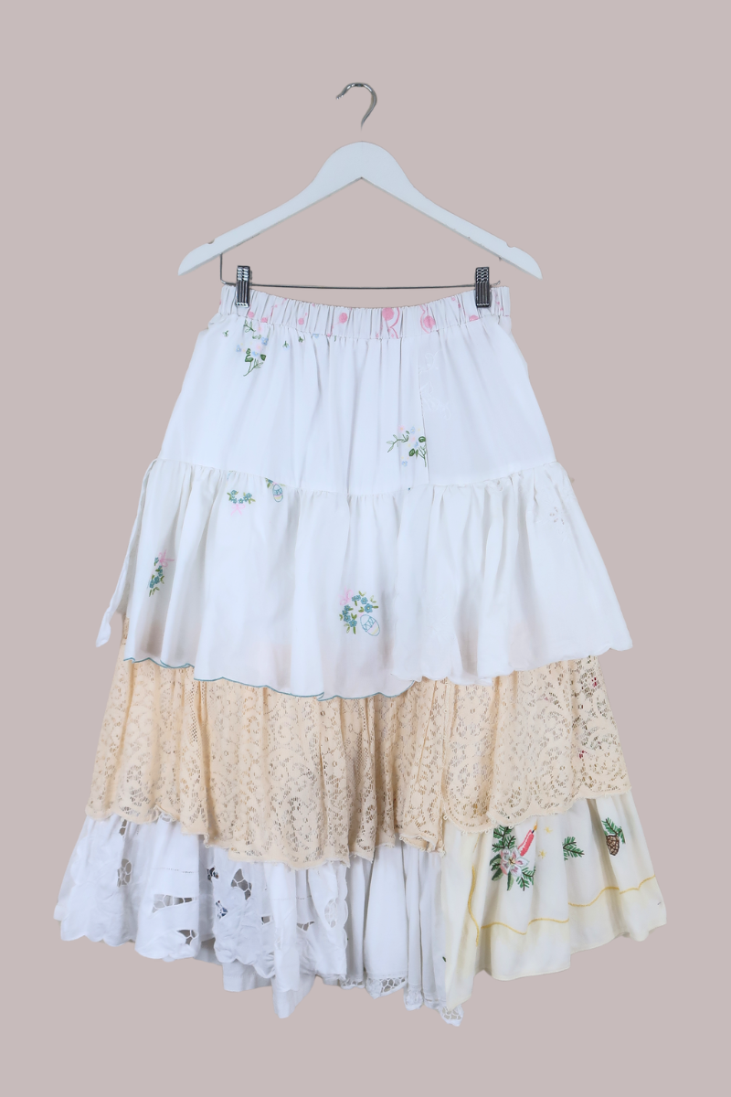 Wendy Vintage Tablecloth Flounce Skirt in Changing of the Seasons Embroidery