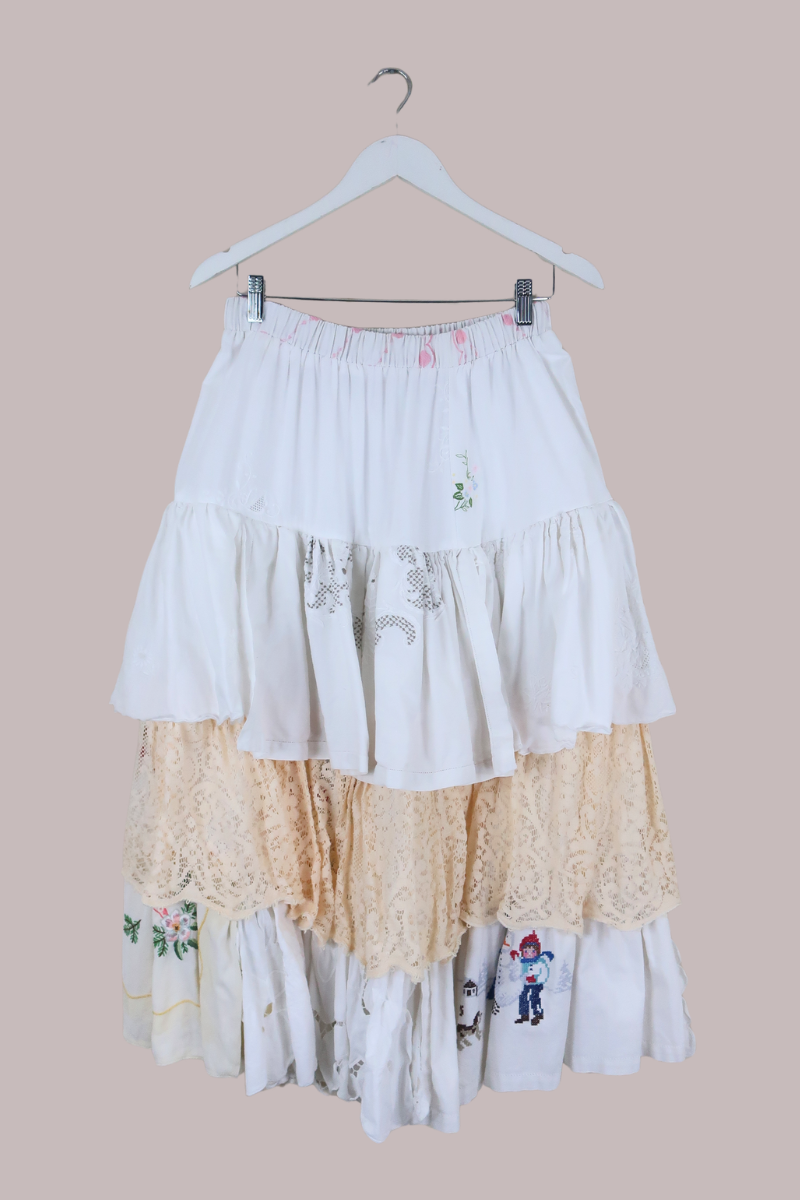 Wendy Vintage Tablecloth Flounce Skirt in Changing of the Seasons Embroidery