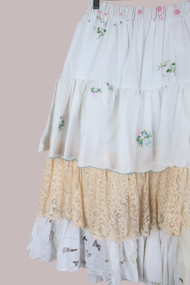Wendy Vintage Tablecloth Flounce Skirt in Changing of the Seasons Embroidery