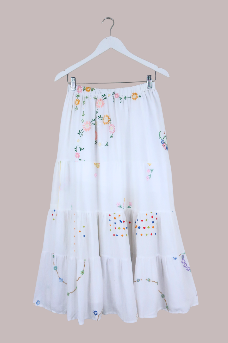 Adelaide Vintage Tablecloth Tiered Skirt in Spring Chicken Floral