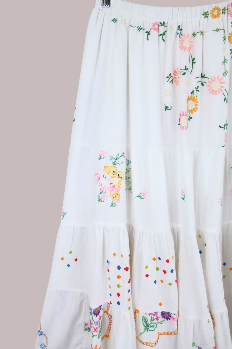 Adelaide Vintage Tablecloth Tiered Skirt in Spring Chicken Floral