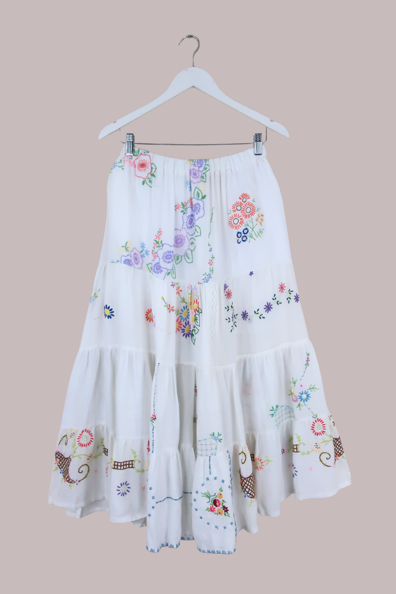 Adelaide Vintage Tablecloth Tiered Skirt in Nymph's Secret Garden