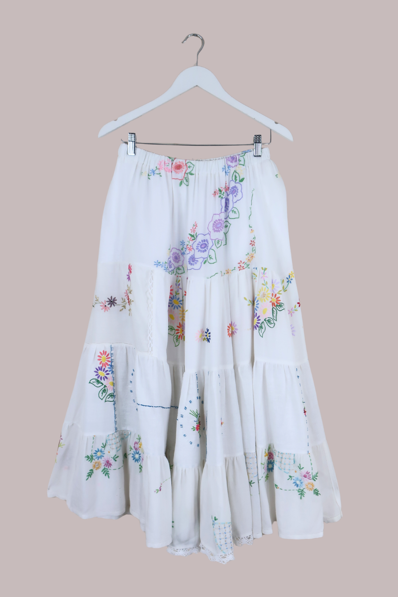 Adelaide Vintage Tablecloth Tiered Skirt in Nymph's Secret Garden