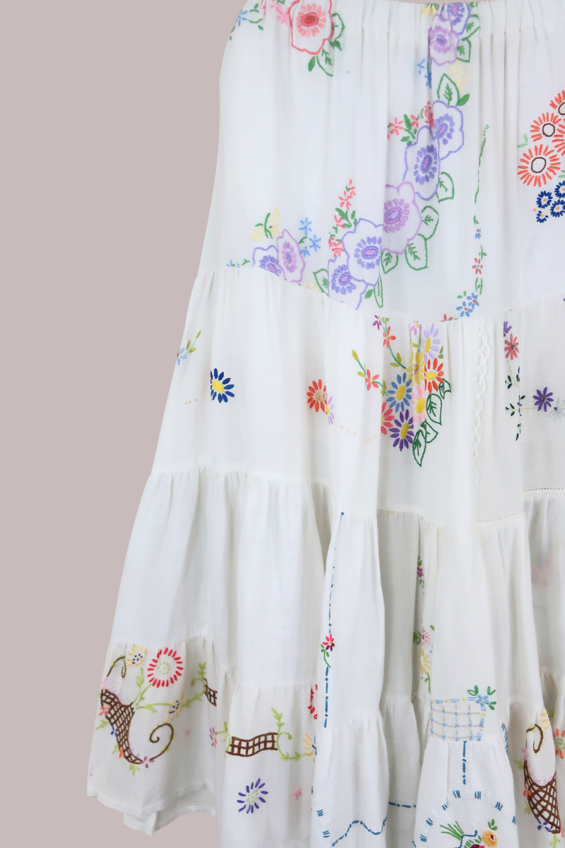 Adelaide Vintage Tablecloth Tiered Skirt in Nymph's Secret Garden