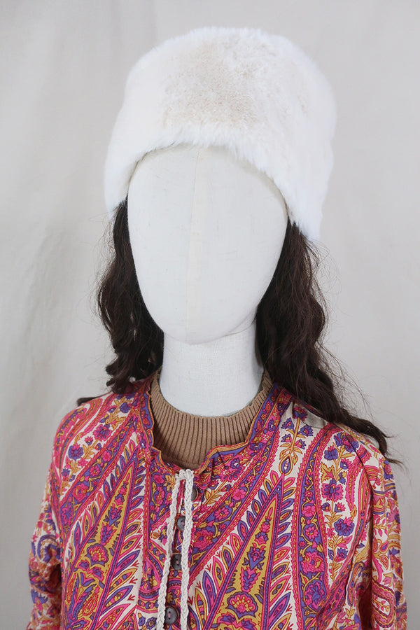 Anastasia Faux Fur Hat in Vanilla White by All About Audrey