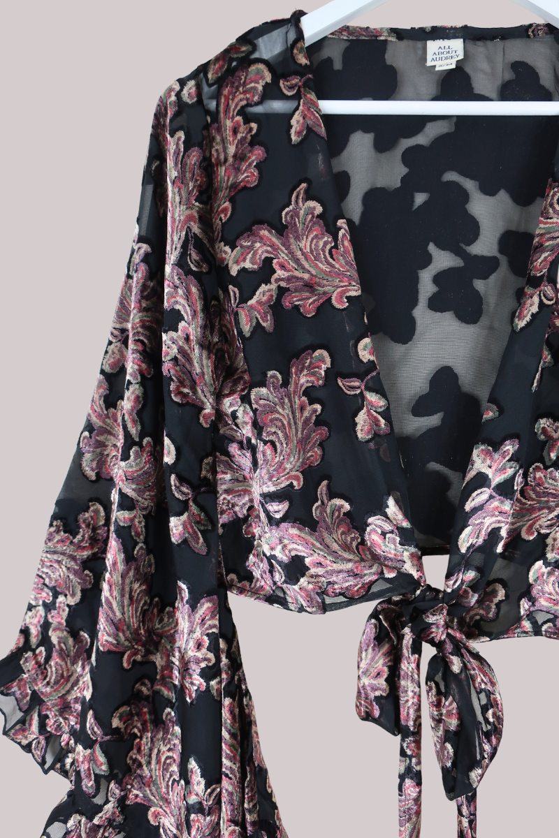 Venus Wrap Top in Black Burn Out Velvet