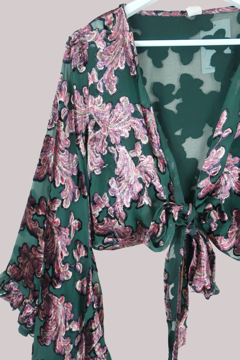 Venus Wrap Top in Emerald Burn Out Velvet