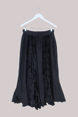 Embroidered Velvet Handkerchief Midi Skirt in Pitch Black