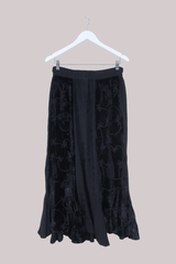 Embroidered Velvet Handkerchief Midi Skirt in Pitch Black