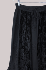 Embroidered Velvet Handkerchief Midi Skirt in Pitch Black