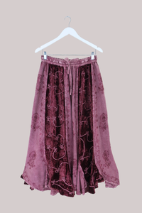 Embroidered Velvet Handkerchief Midi Skirt in Midnight Mauve
