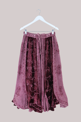 Embroidered Velvet Handkerchief Midi Skirt in Midnight Mauve