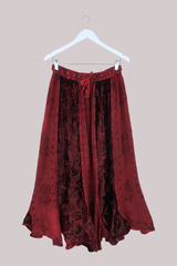 Embroidered Velvet Handkerchief Midi Skirt in Crimson Red