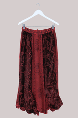 Embroidered Velvet Handkerchief Midi Skirt in Crimson Red
