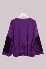 Embroidered Velvet Frill Sleeve Blouse in Jewelled Violet