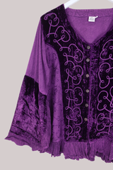 Embroidered Velvet Frill Sleeve Blouse in Jewelled Violet