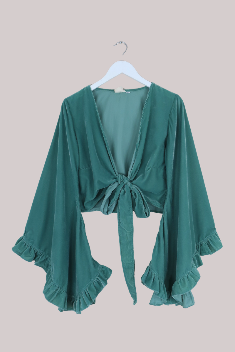 Khroma Venus Wrap Top in Pistachio Green Velvet