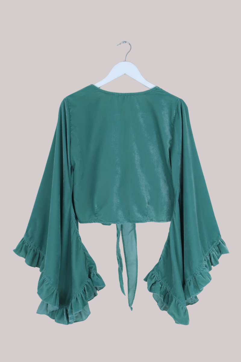 Khroma Venus Wrap Top in Pistachio Green Velvet