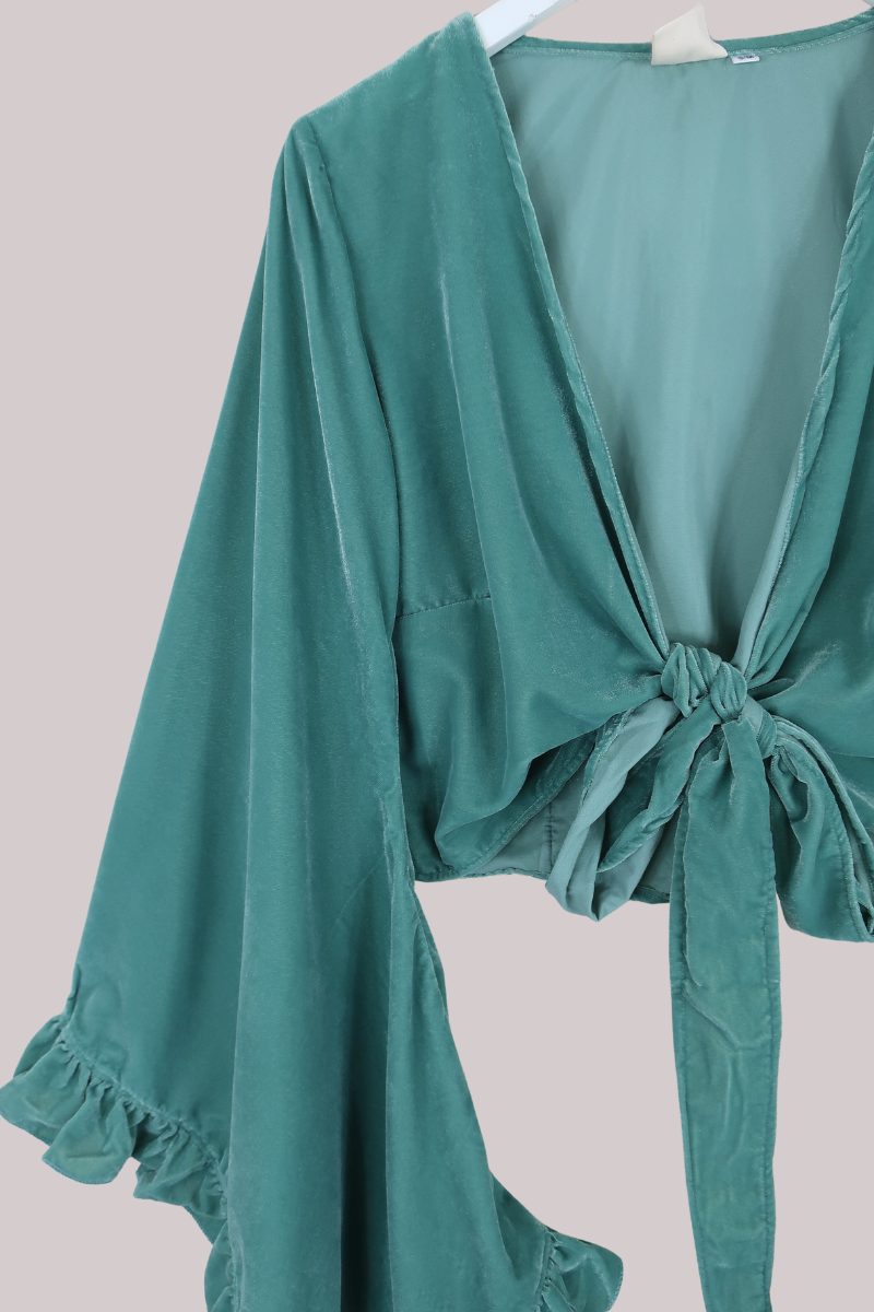 Khroma Venus Wrap Top in Pistachio Green Velvet