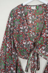 Venus Wrap Top - Rust Red Dance of the Elephants - Vintage Cotton - Size S/M by all about audrey