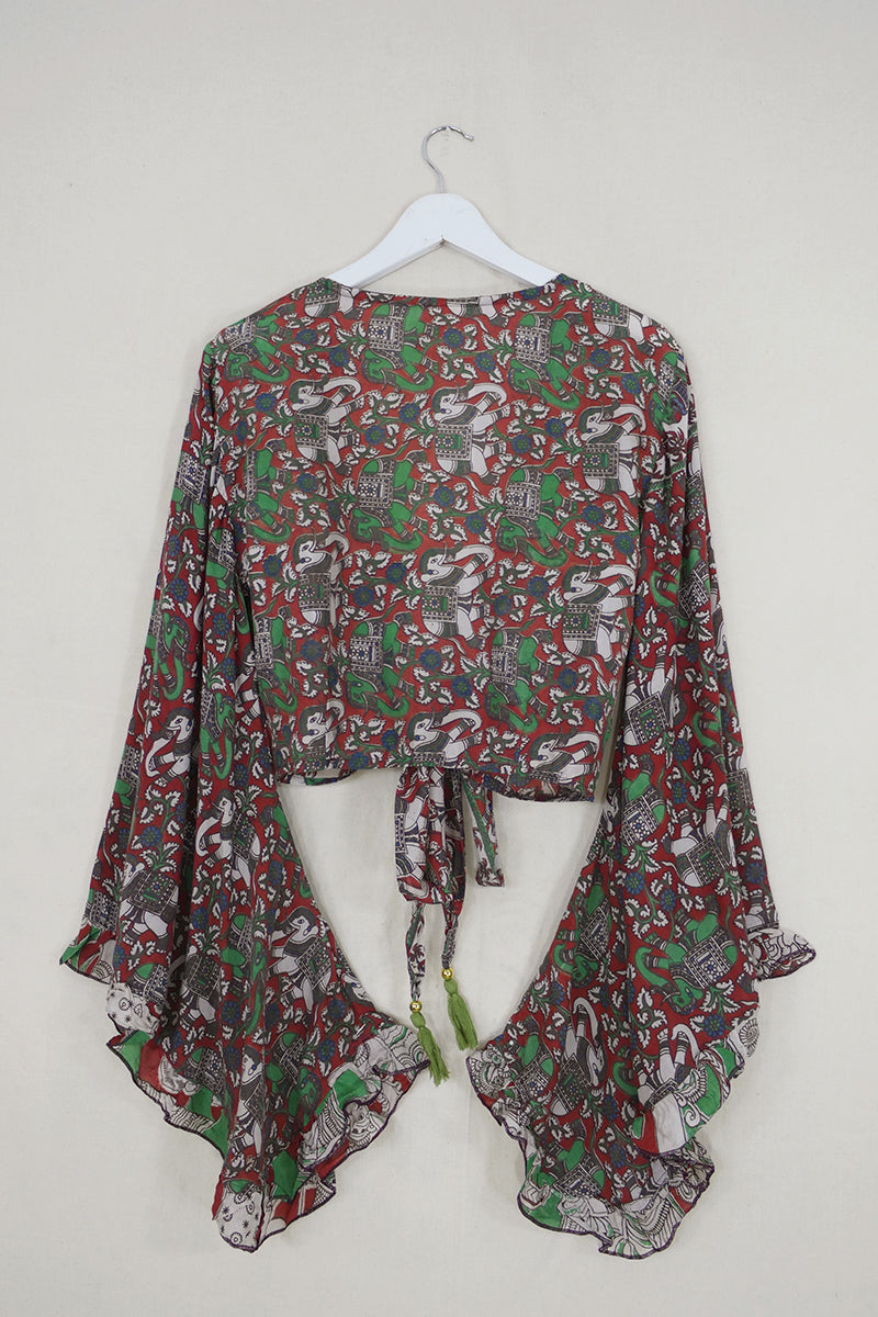 Venus Wrap Top - Rust Red Dance of the Elephants - Vintage Cotton - Size S/M by all about audrey