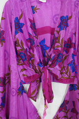 Venus Wrap Top - Pink Flamingo Flower - Vintage Sari - Size S/M by all about audrey