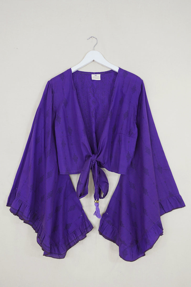 Venus Wrap Top - Deep Purple Honeycomb Print - Vintage Cotton - Size S/M by all about audrey