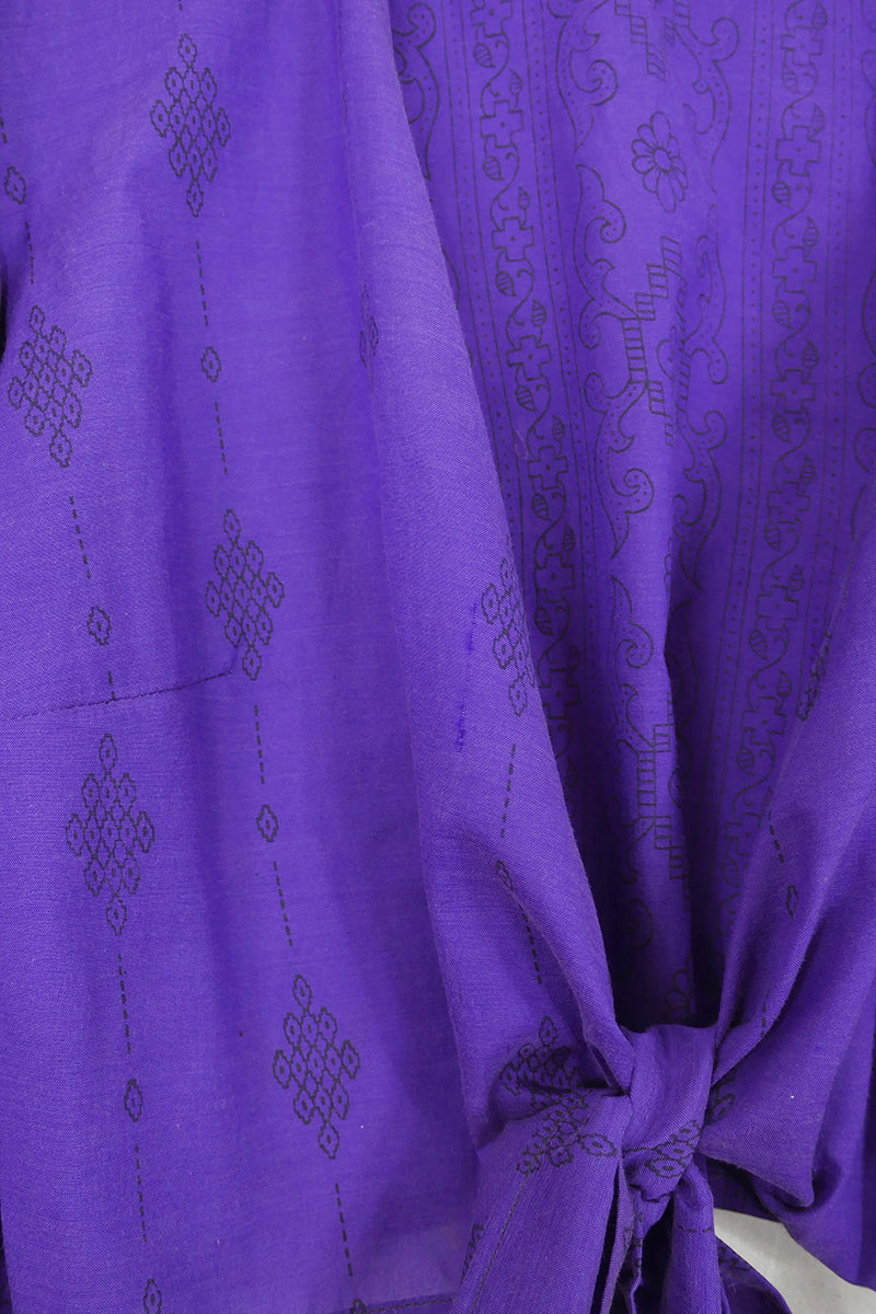 Venus Wrap Top - Deep Purple Honeycomb Print - Vintage Cotton - Size S/M by all about audrey