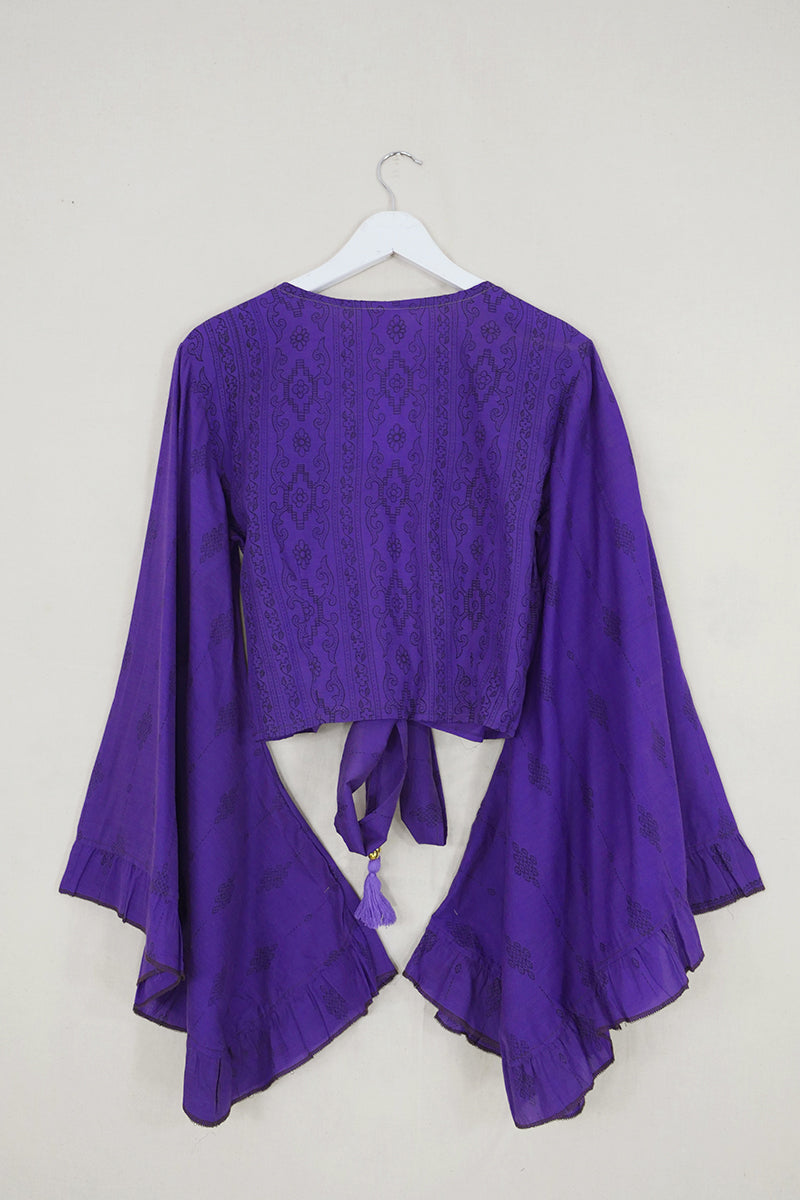 Venus Wrap Top - Deep Purple Honeycomb Print - Vintage Cotton - Size S/M by all about audrey