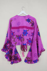 Venus Wrap Top - Pink Flamingo Flower - Vintage Sari - Size S/M by all about audrey