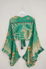 Venus Wrap Top - Shimmering Green Floral - Vintage Sari - M/L by all about audrey