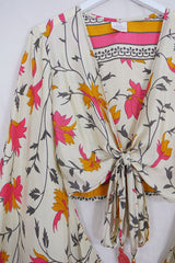 Venus Wrap Top - Shimmering Green Floral - Vintage Sari - M/L by all about audrey
