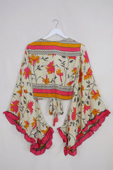 Venus Wrap Top - Shimmering Green Floral - Vintage Sari - M/L by all about audrey